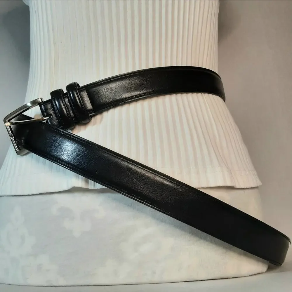 💎Mens Basic Black Mixed Leather & Synthetic Belt 46/48 Waist Double Loops